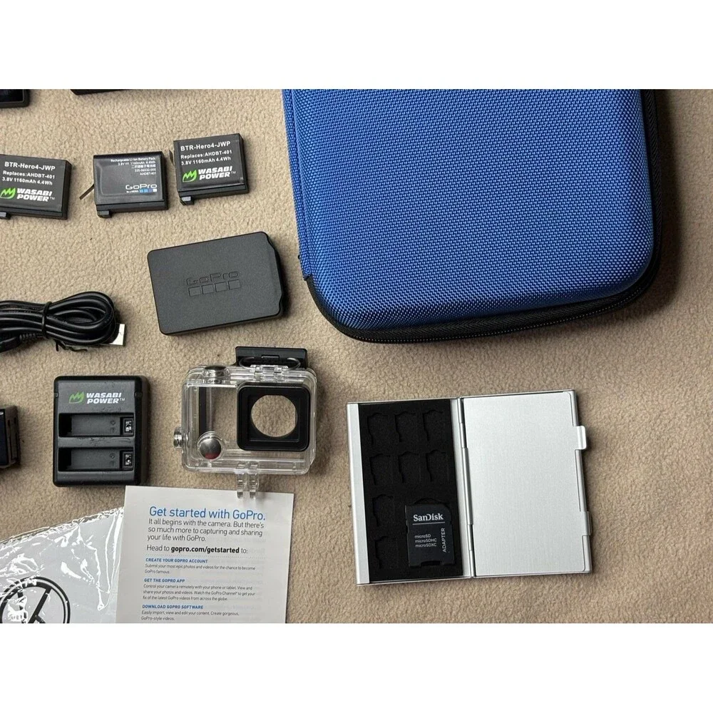 GoPro HERO 4 Silver Edition Action Camera With 3 Batteries LCD Touch Accessories